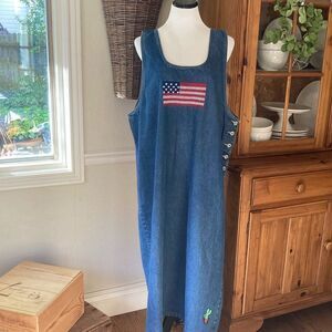 Denim Maxi Jumper Dress with Flag Patch - Blue
